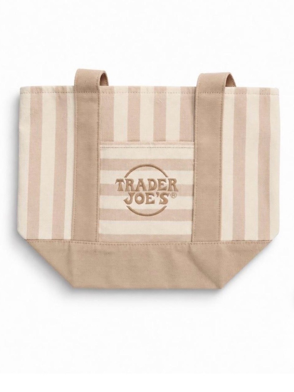 NWT Trader Joe’s Mini Tote | Tan & White
